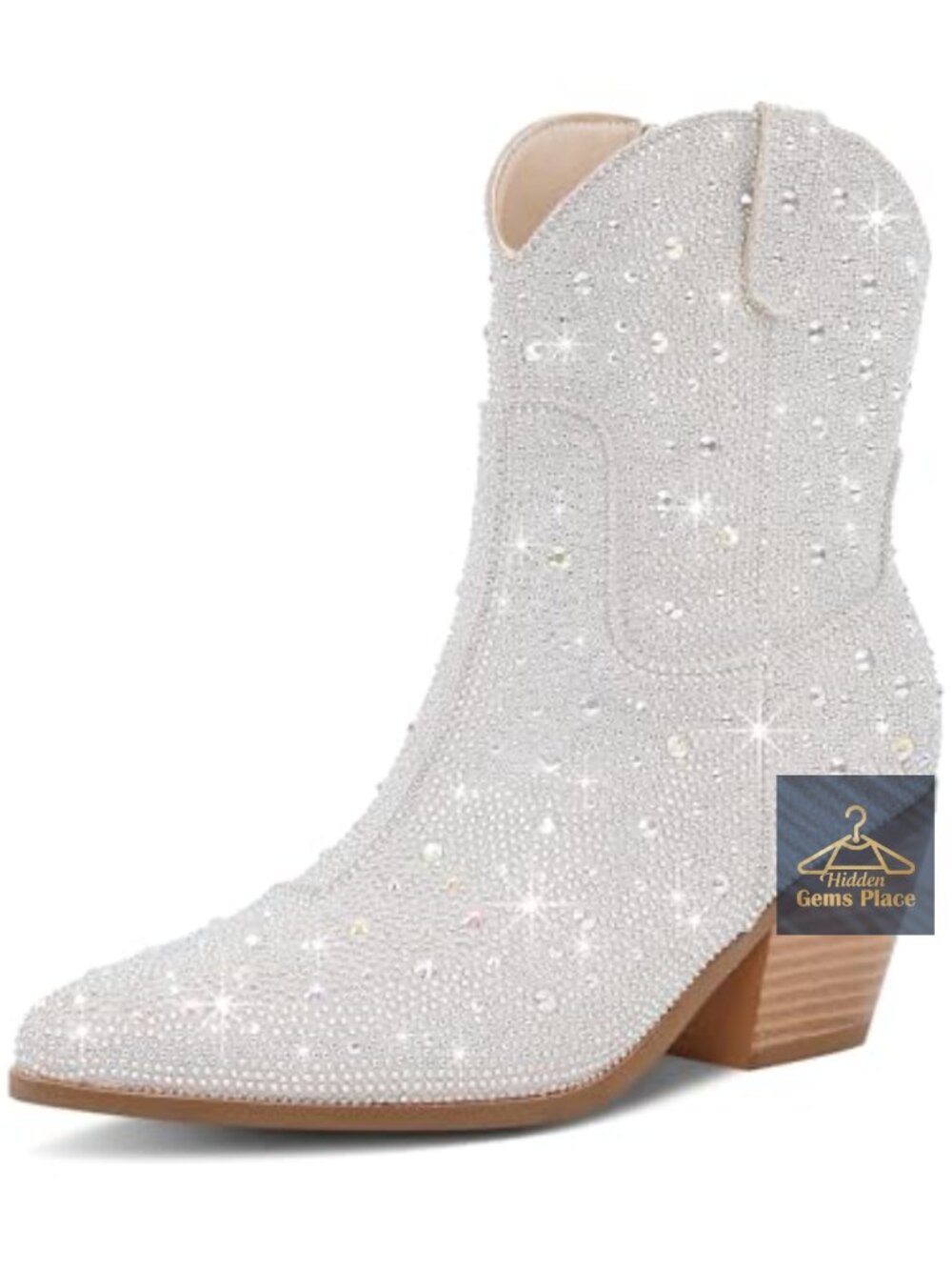 Women's Sparkly Rhinestone Cowgirl Ankle Boots with Side Zipper, 2.5" Heel